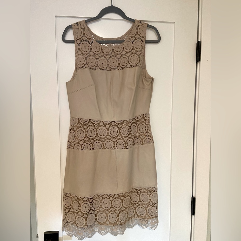 Bailey 44 Tan faux leather sheath dress in perfect condition never worn!